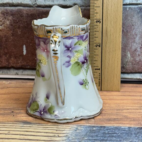 Antique Nippon Morimura Gumi Moriage Maple Leaf‎ Mark Floral Pitcher Vase - Picture 3 of 9